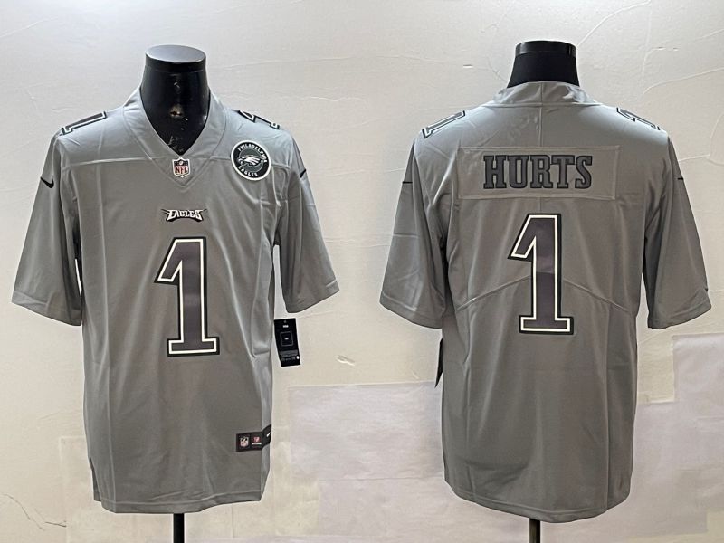 Men Philadelphia Eagles #1 Hurts Grey 2025 Nike Vapor Limited NFL Jersey style 2102